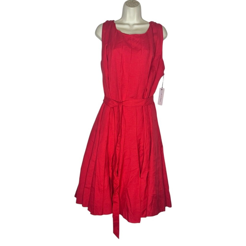 NWT Calvin Klein Sleeveless A Line Pleated Red Linen Dress Size 20w